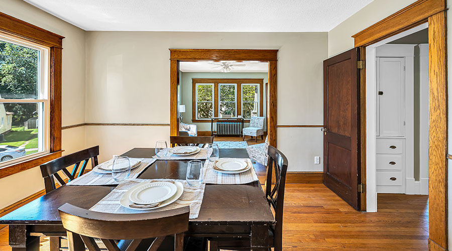 dining room with dark brown table monson ma